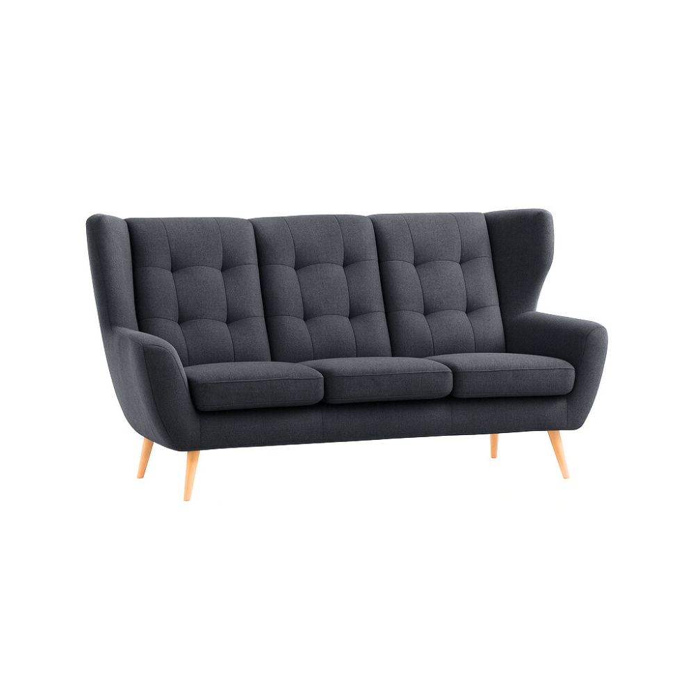 Sofa LAHTI 3-osobowa pikowana na drewnianych nóżkach