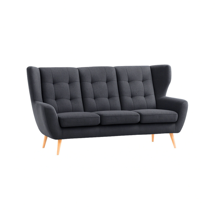 Sofa LAHTI 3-osobowa pikowana na drewnianych nóżkach