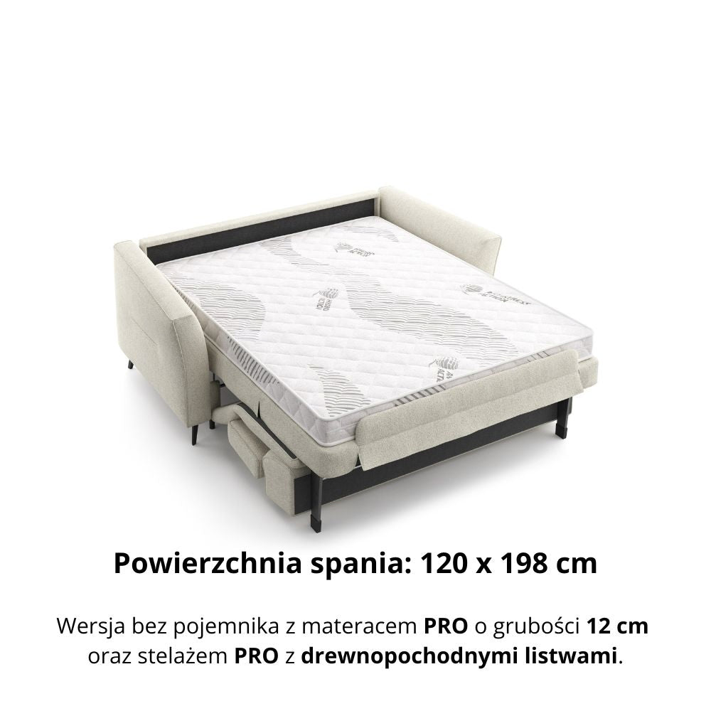 Sofa NOLA 2 osobowa z funkcją spania codziennego stelaż włoski z materacem 120 cm