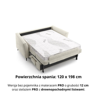 Sofa NOLA 2 osobowa z funkcją spania codziennego stelaż włoski z materacem 120 cm