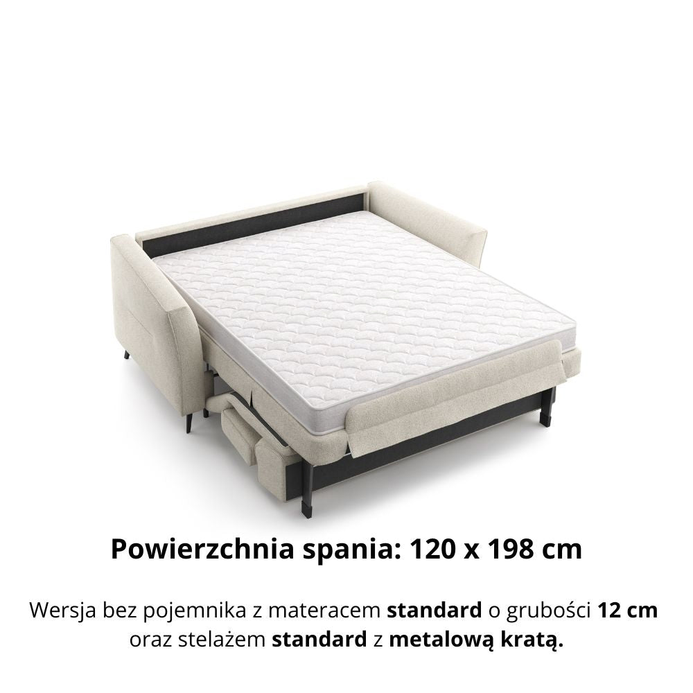 Sofa NOLA 2 osobowa z funkcją spania codziennego stelaż włoski z materacem 120 cm