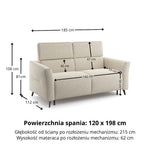 Sofa NOLA 2 osobowa z funkcją spania codziennego stelaż włoski z materacem 120 cm