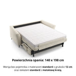 Sofa NOLA 2,5 osobowa z funkcją spania codziennego stelaż włoski z materacem 140 cm