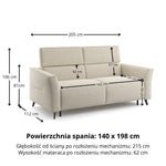 Sofa NOLA 2,5 osobowa z funkcją spania codziennego stelaż włoski z materacem 140 cm