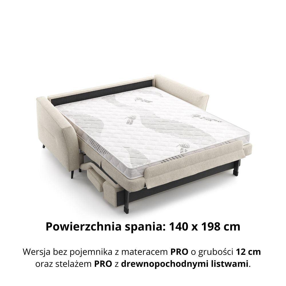 Sofa NOLA 2,5 osobowa z funkcją spania codziennego stelaż włoski z materacem 140 cm