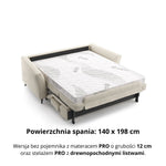 Sofa NOLA 2,5 osobowa z funkcją spania codziennego stelaż włoski z materacem 140 cm