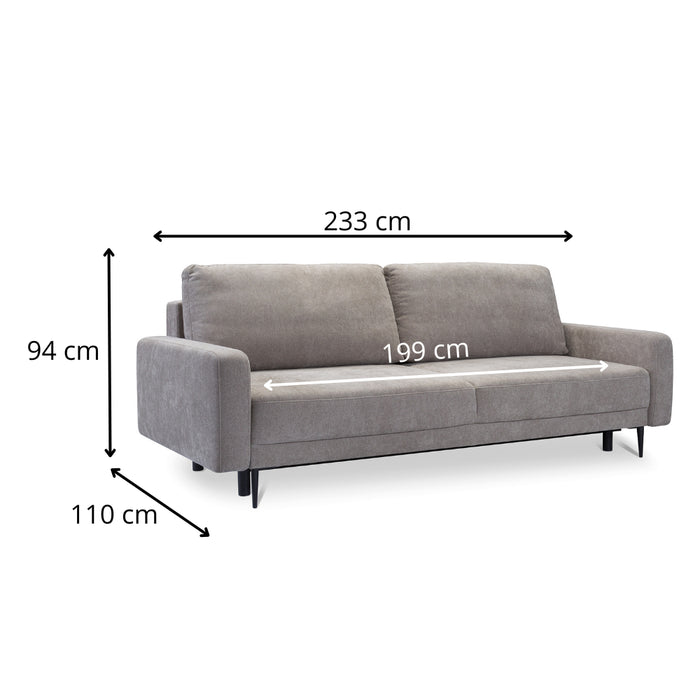 Sofa Bergen rozkładana z pojemnikiem na metalowych nóżkach