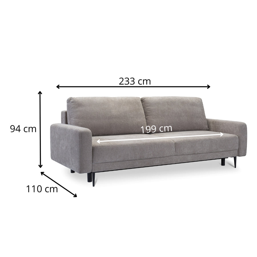 Sofa Bergen rozkładana z pojemnikiem na metalowych nóżkach