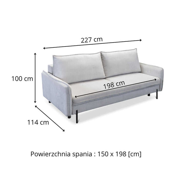 Sofa BJORK rozkładany z pojemnikiem na metalowych nóżkach