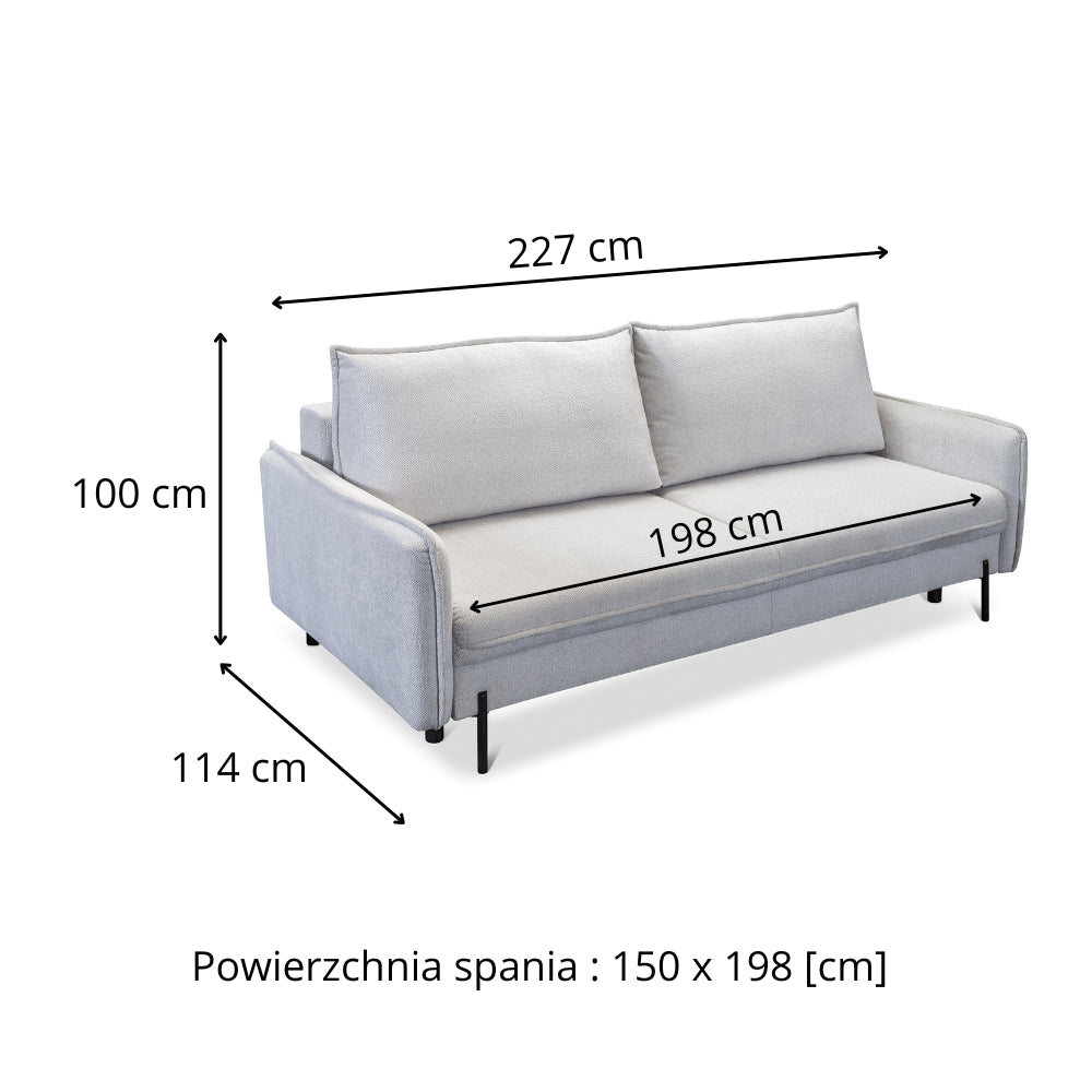 Sofa BJORK rozkładany z pojemnikiem na metalowych nóżkach