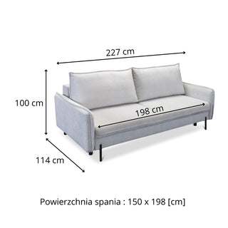 Sofa BJORK rozkładany z pojemnikiem na metalowych nóżkach