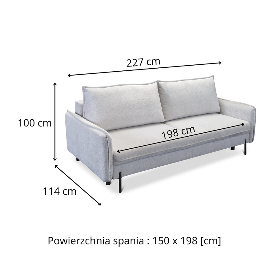 Sofa BJORK rozkładany z pojemnikiem na metalowych nóżkach