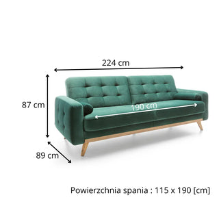 Sofa NOVA rozkładana z pojemnikiem na drewnianych nóżkach