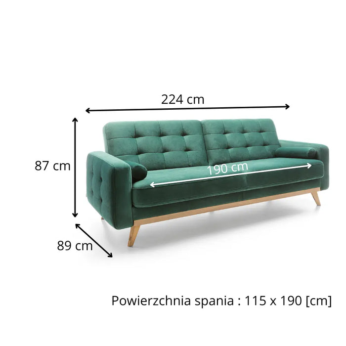 Sofa NOVA rozkładana z pojemnikiem na drewnianych nóżkach