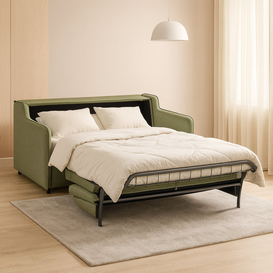 Sofa SOL 2 osobowa z funkcją spania stelaż włoski z materacem 120 cm i pojemnikiem