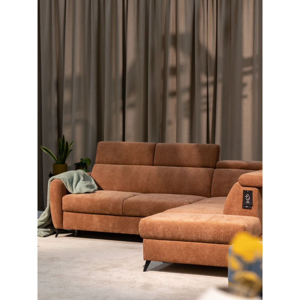 Narożnik COMFY rozkładany z pojemnikiem i ruchomymi zagłówkami z dostawką